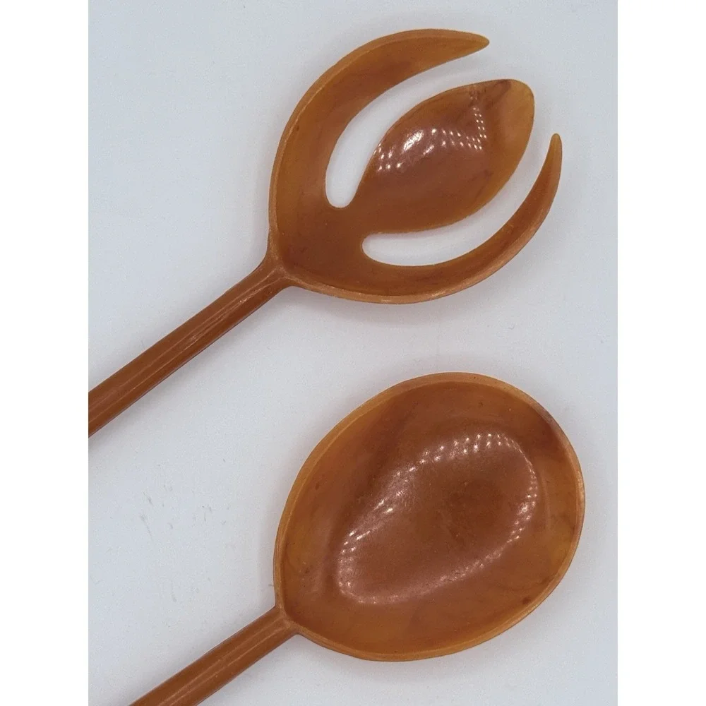 Vintage MCM Plastic Salad Tongs Fork Spoon Set 12